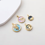 Enamel Round Charms Collections, Unicorn, Flower Pendant, Rabbit Pendant, 18K Gold Plated, Necklace Making Charms, Jewelry Findings S1383