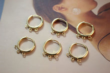Load image into Gallery viewer, 10pcs- Gold round Ear Hoops with 3 loops,  14K Gold/ Silver Plated Leverback Earrings, Huggie Hoops Earring BB041