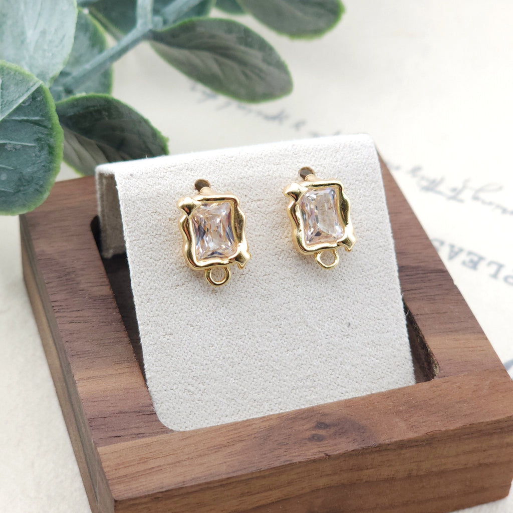 قرط زركونيا غير منتظم، ذهب/فضة عيار 14 قيراط، أقراط خالية من النيكل، قرط أذن مربع الشكل مع حلقة ZX186