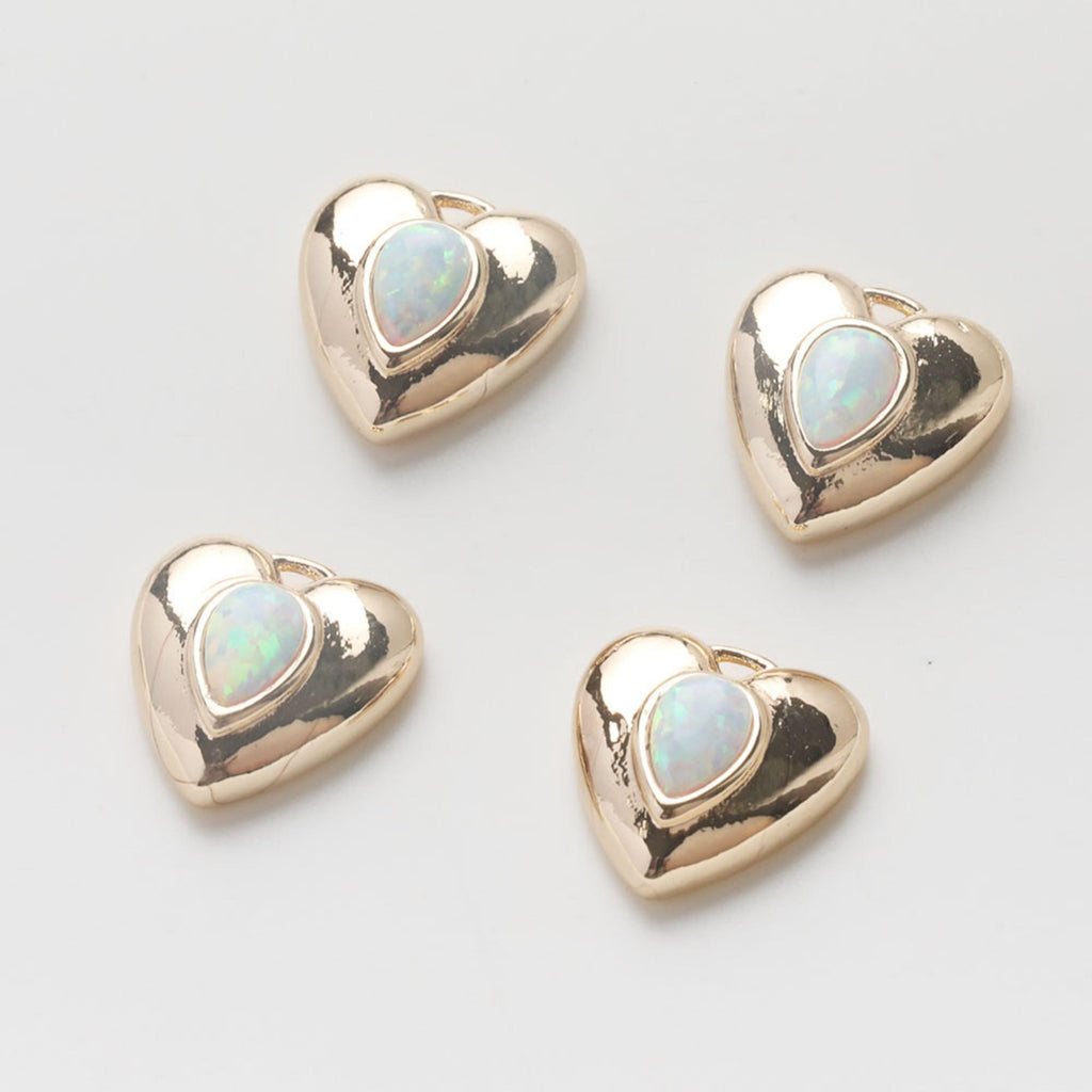 3D Heart Charms, 14K Gold Plated Opal Pave, Love Pendant, Necklace Making Pendants, Jewelry Findings GZ741