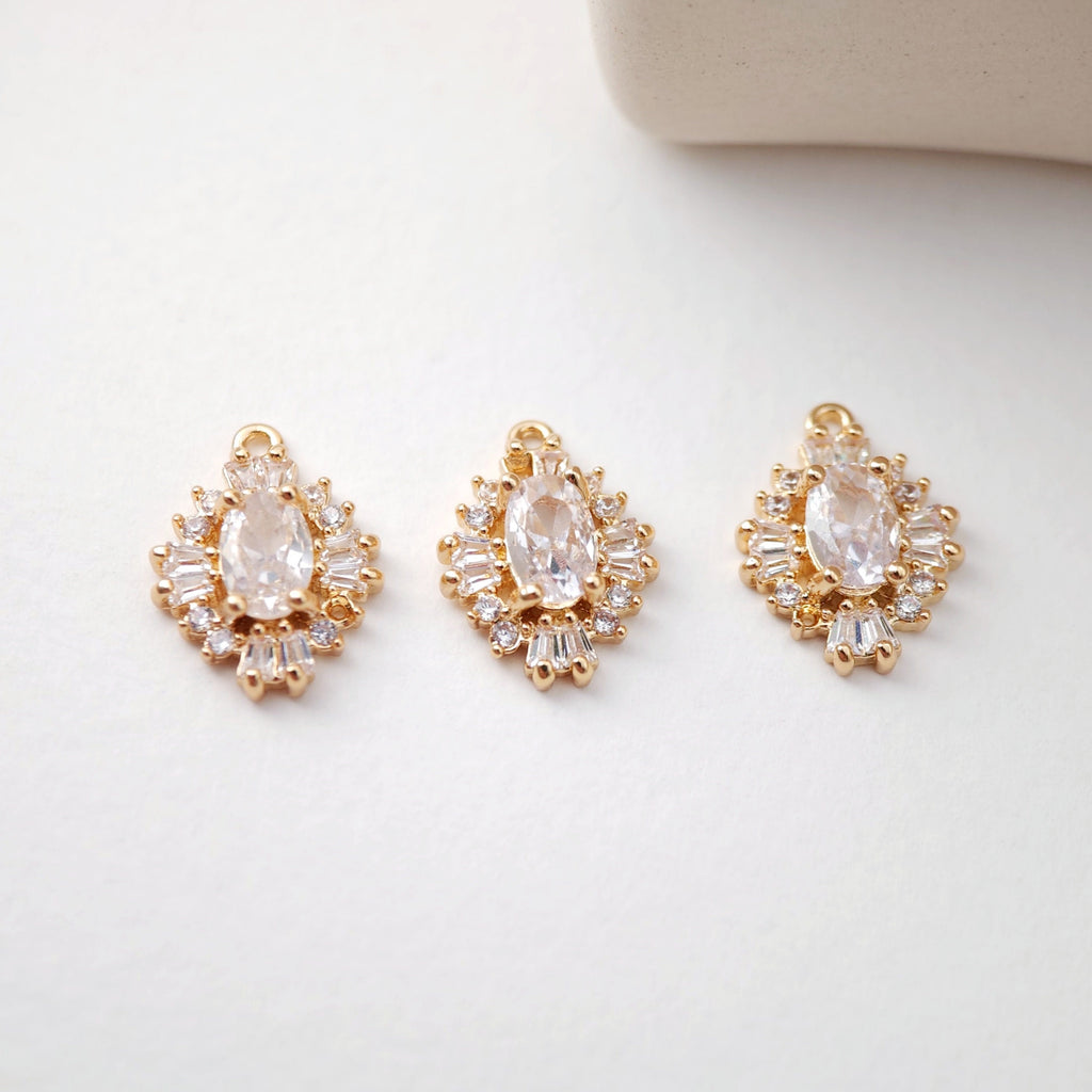 CZ Pave Rhombic Boho Charm, Cubic Pendant, Earring Connectors, Real Gold Plated Brass Earring Charms, Jewelry Findings D0069