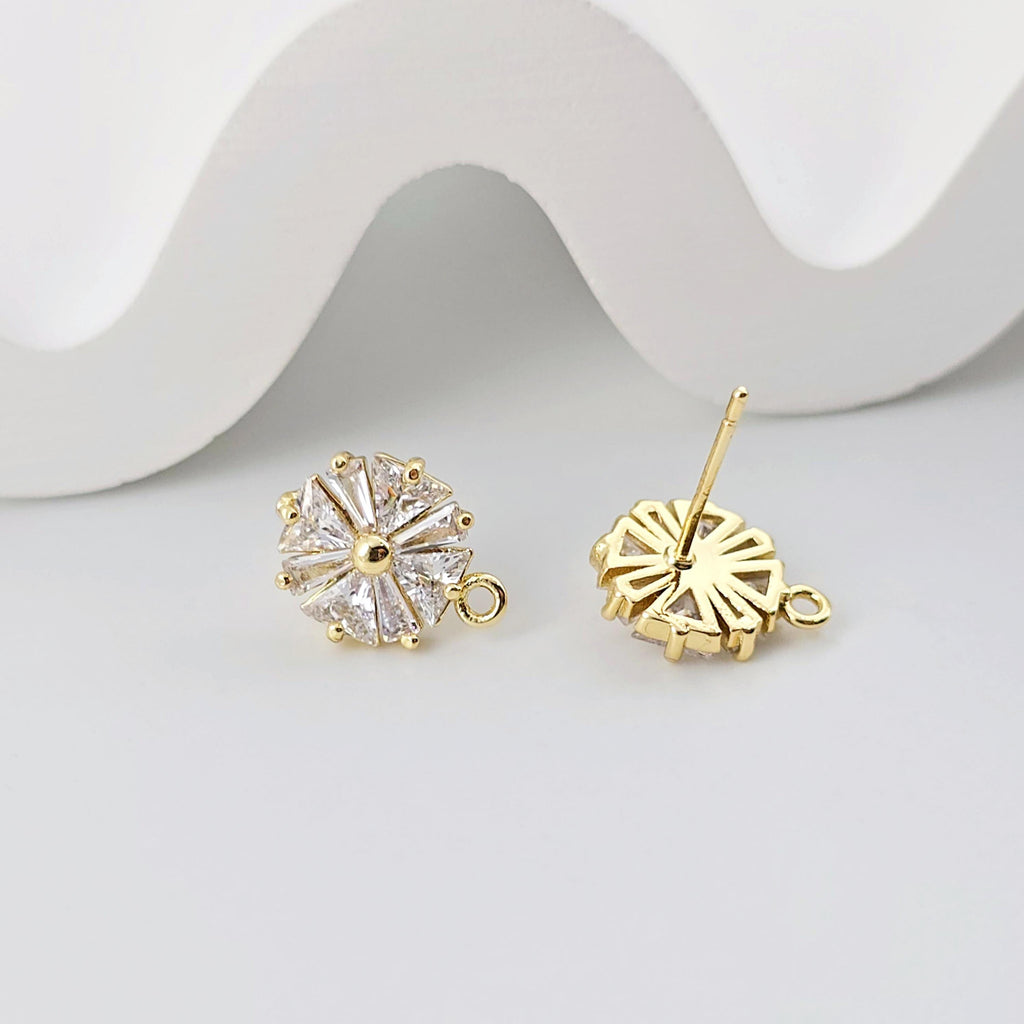 أقراط على شكل زهرة من الزركونيا المكعبة، مطلية بالذهب مع حلقة، مضادة للحساسية، أدوات يدوية الصنع، لوازم صنع الأقراط بنفسك D0262