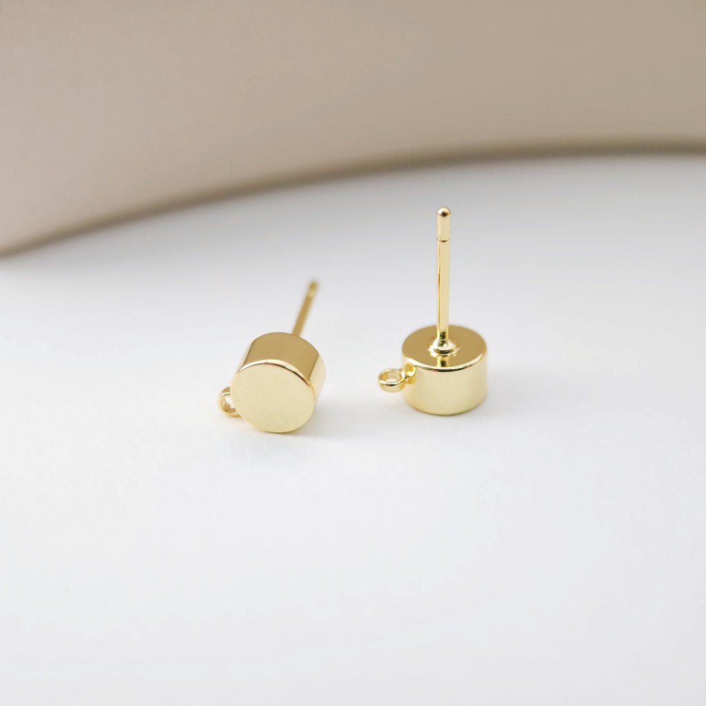 Gold Round Earring Post With Loop, 6mm, Nickel Free Earrings, Ear Stud Loop, Hypoallergenic Earring Findings D0194