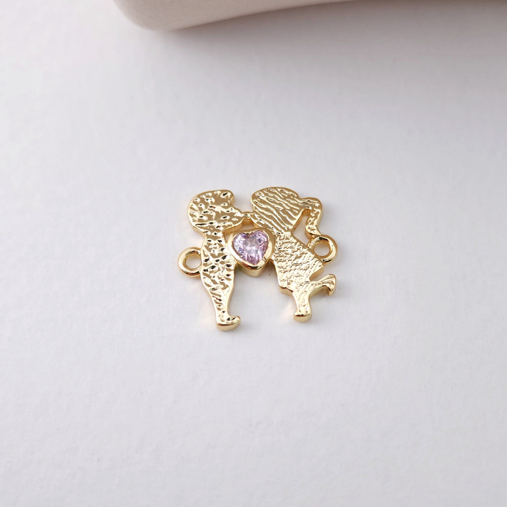 Lover Pendant, Pink CZ Pave Charm, 18K Gold Plated, Love Pendant, Necklace Making Pendants, Jewelry Findings S1221