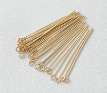 Load image into Gallery viewer, 100pcs Eye Pins, O Pins, 14K Gold Plated, 22/25Gauge, 18mm,26mm,30mm,40mm Component for Jewelry Making Findings GD010