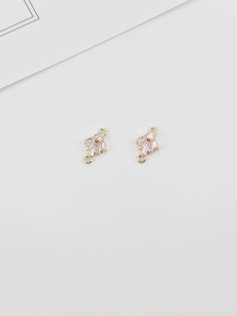 CZ Pave Leaf Connector, Cubic Zircon Crystal Leaf Charm, CZ Earring Charms, Gold Plated Brass Earring Charms, Jewelry Findings ZR008-F185