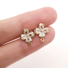 Load image into Gallery viewer, Cubic Zirconia Flower Post Earrings, Gold Plated Earring Post with Loop, Hypoallergenic, Handmade Earring Finding,DIY Earring Supplies D0263