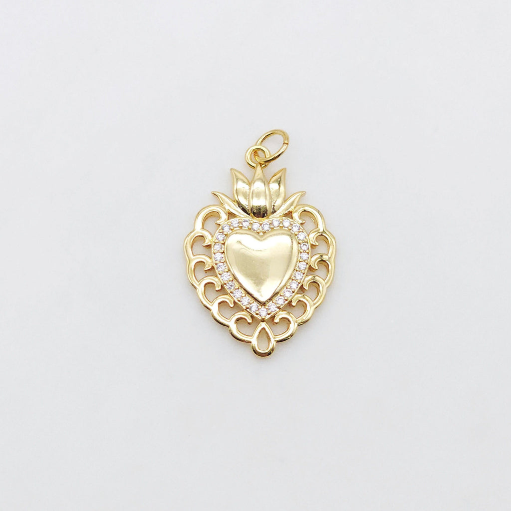 Cubic Heart Charms, 18K Gold Plated CZ Pave Love Charms, Bracelet Necklace Making Pendants, Jewelry Findings S20555