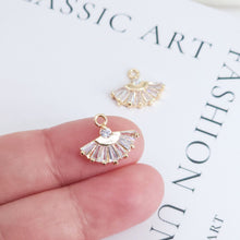Load image into Gallery viewer, CZ Pave Fan Shape Charm, Cubic Zircon Crystal Fan Connector, CZ Earring Charms,Real Gold Plated Earring Charms, Jewelry Findings ZR003-F072