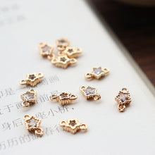 Load image into Gallery viewer, 20pcs CZ Pave Mini Star Charm, Crystal Pendant, 5mm, Earring Connectors, Real Gold Plated Brass Earring Charms, Jewelry Findings JY035-F205
