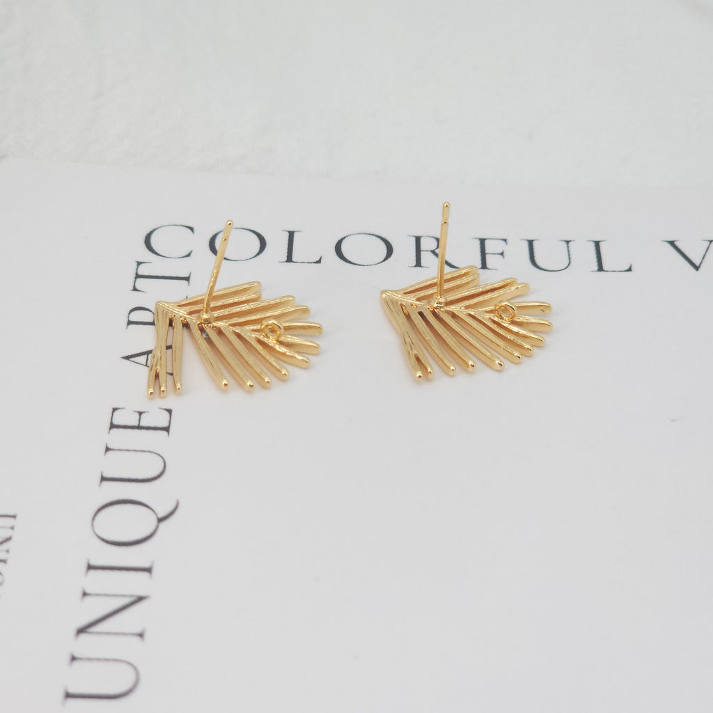 10pcs Gold Fir leaves Earring Post With Loop, S925 Silver Ear Pin Nickel Free Earrings, Ear Stud Loop, Hypoallergenic Earring Findings Z023