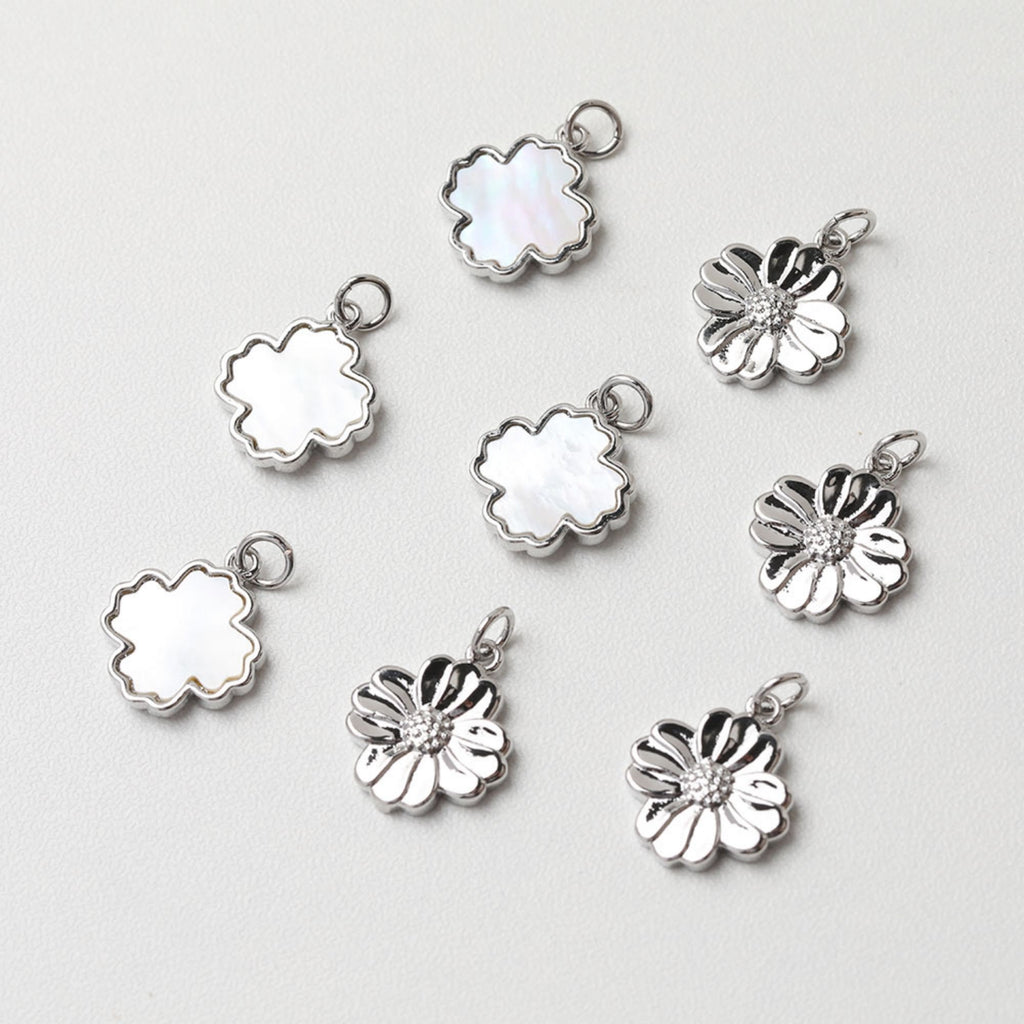 Flower Charm, Shell Flower Pendant, 14K Gold/Silver Plated, Necklace Earring Making Charms, Jewelry Findings GT029