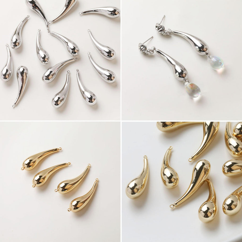 Polished Large Hollow Teardrop Pendant/Connector, 14K Gold/Silver Plated Charm, Necklace Pendant GZ747