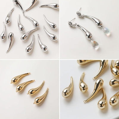 Polished Large Hollow Teardrop Pendant/Connector, 14K Gold/Silver Plated Charm, Necklace Pendant GZ747