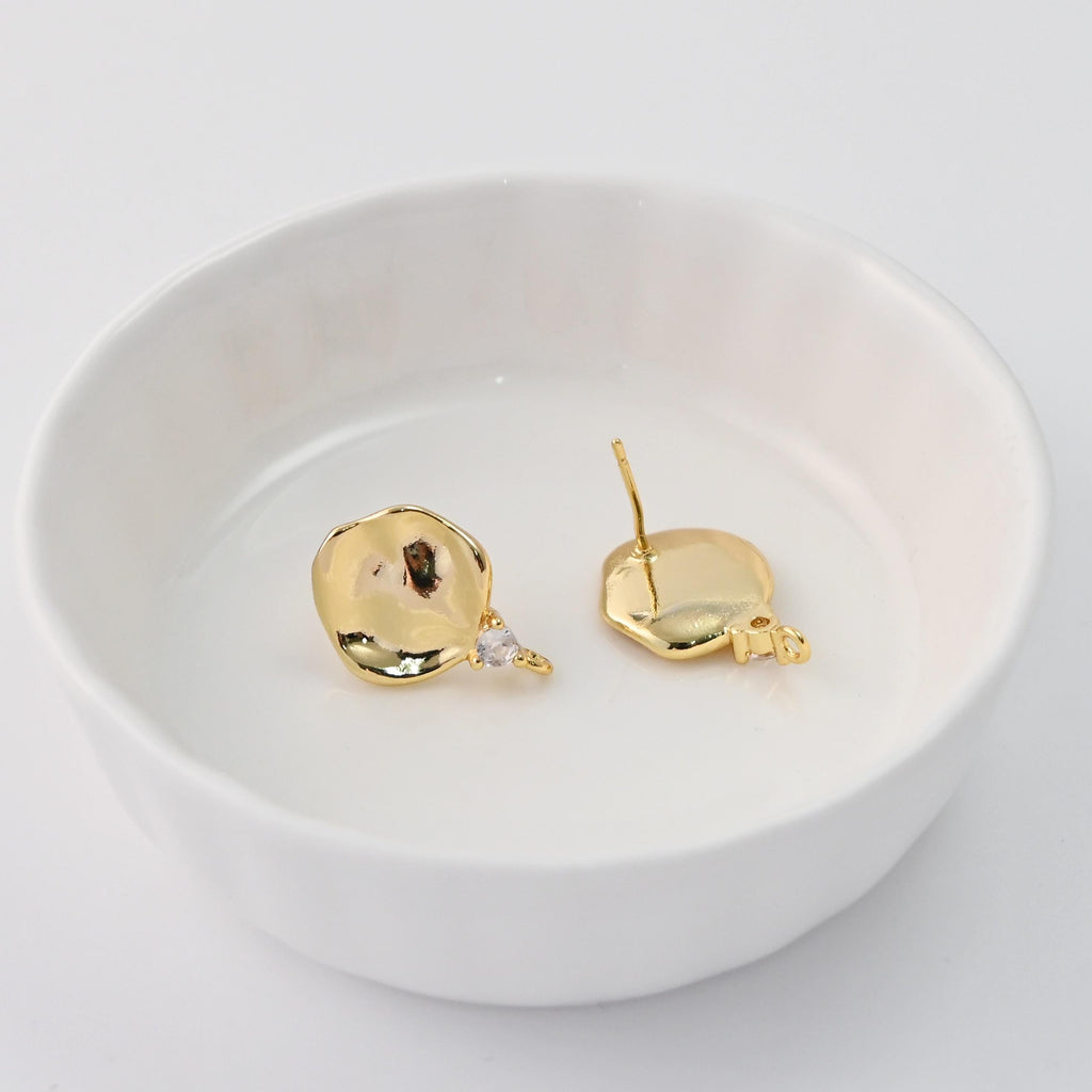 Pendientes irregulares con pasador y aro, circonitas pavé, chapados en oro de 18 quilates, sin níquel, pasador de plata S925, hipoalergénicos, D0470