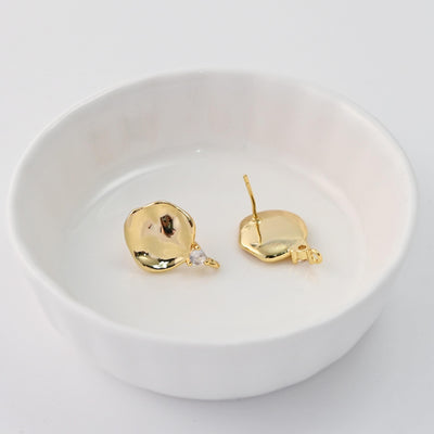 Irregular Earrings Post With Loop, Pave CZ, 18K Gold Plated, Nickel Free, S925 Silver Pin, Ear Stud Hypoallergenic Earring Findings D0470