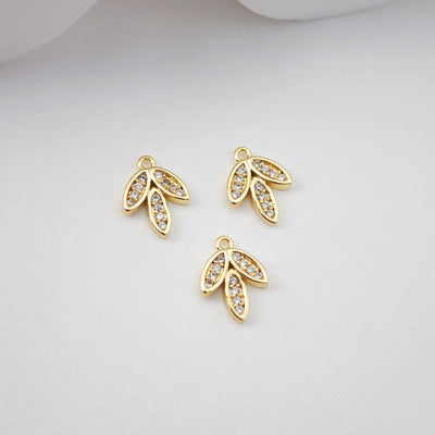 CZ Pave Leaf Charm, Cubic Zircon Crystal Leaf Pendant, CZ Earring Charms,  Real Gold Plated  Earring Charms, Jewelry Findings D0209