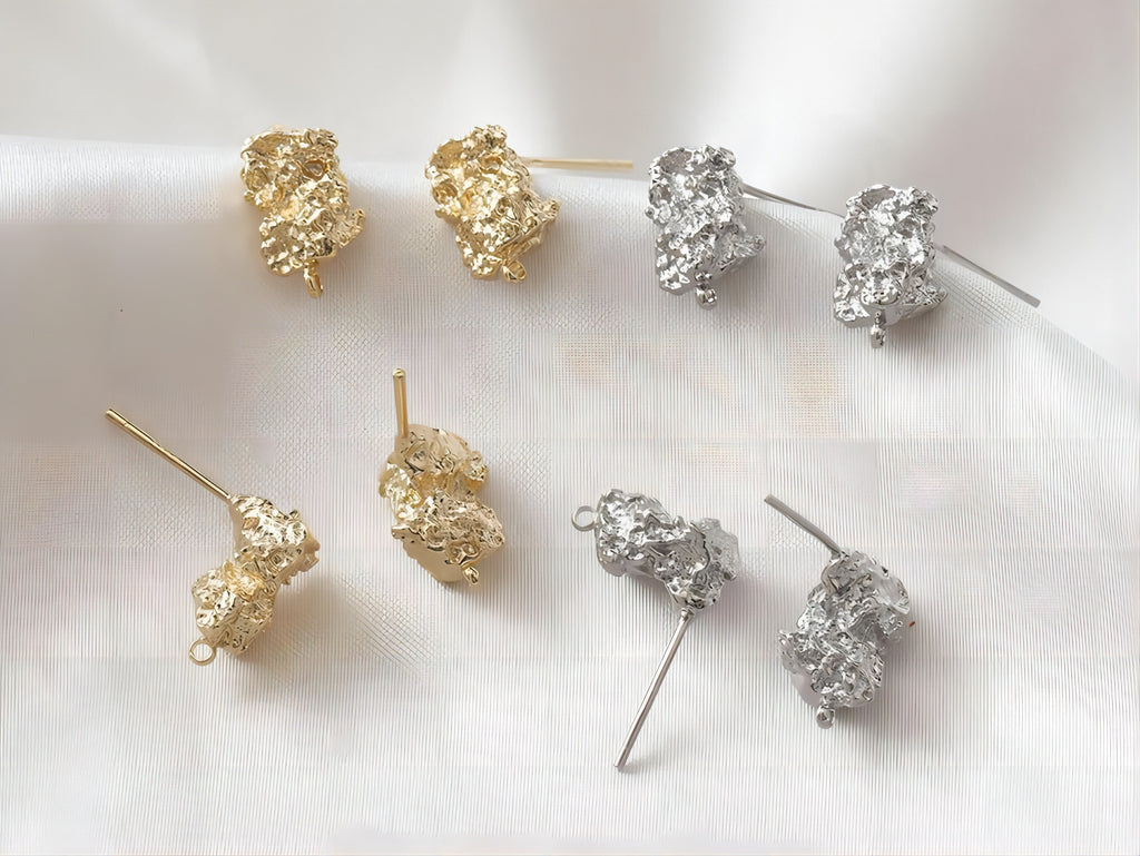 Irregular Ear Post With Loop, S925 Silver Ear Pin Nickel Free Earrings, Gold/Silver Ear Stud, Hypoallergenic Earring Findings G0010-D0013