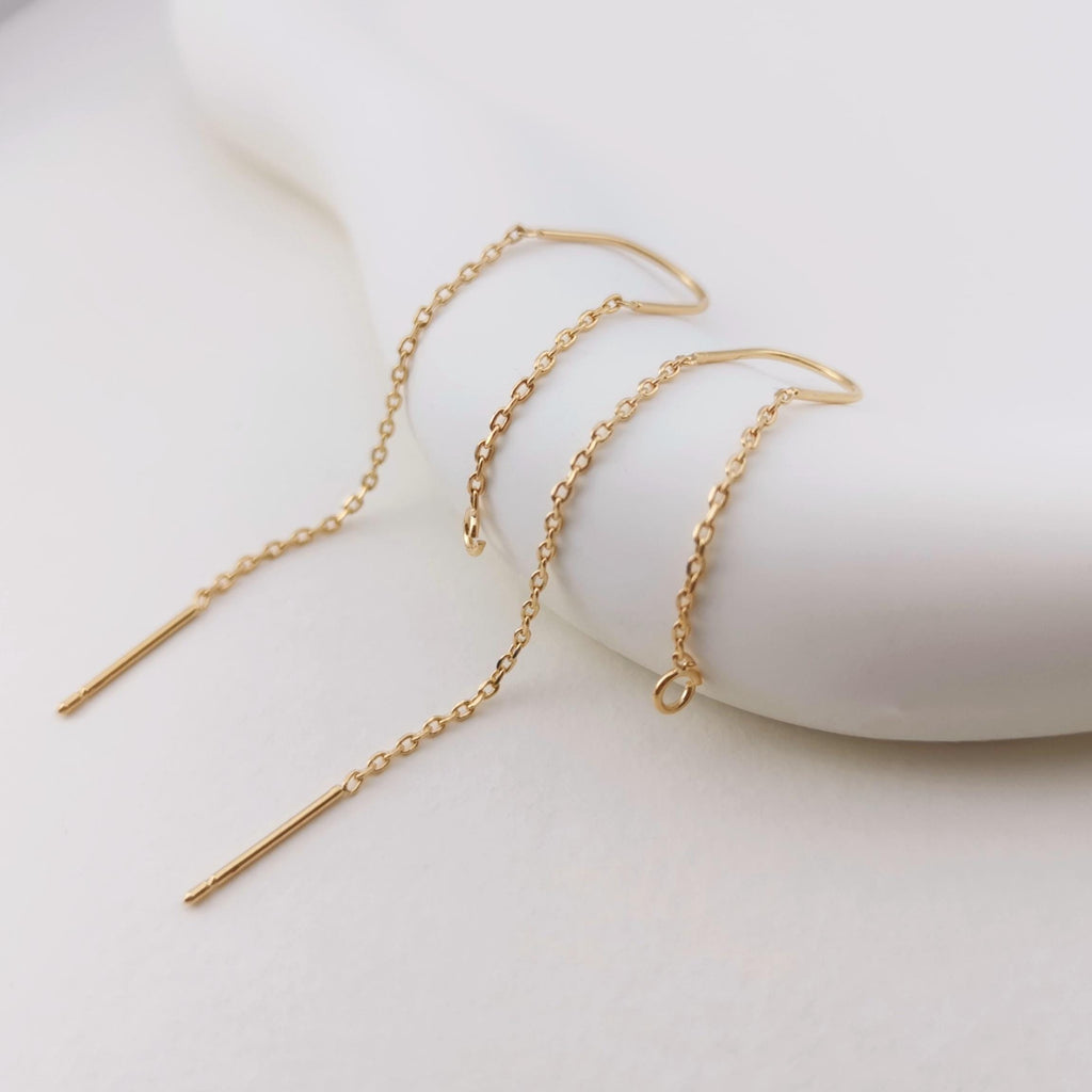 10 قطع - أقراط مطلية بالذهب عيار 14 قيراطًا، أقراط بخيط 65 مم، سلك سلسلة بيضاوي مع حلقة، أقراط سلسلة، Z055