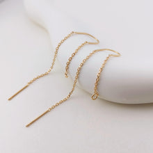 تحميل الصورة إلى عارض المعرض، 10 قطع - أقراط مطلية بالذهب عيار 14 قيراطًا، أقراط بخيط 65 مم، سلك سلسلة بيضاوي مع حلقة، أقراط سلسلة، Z055