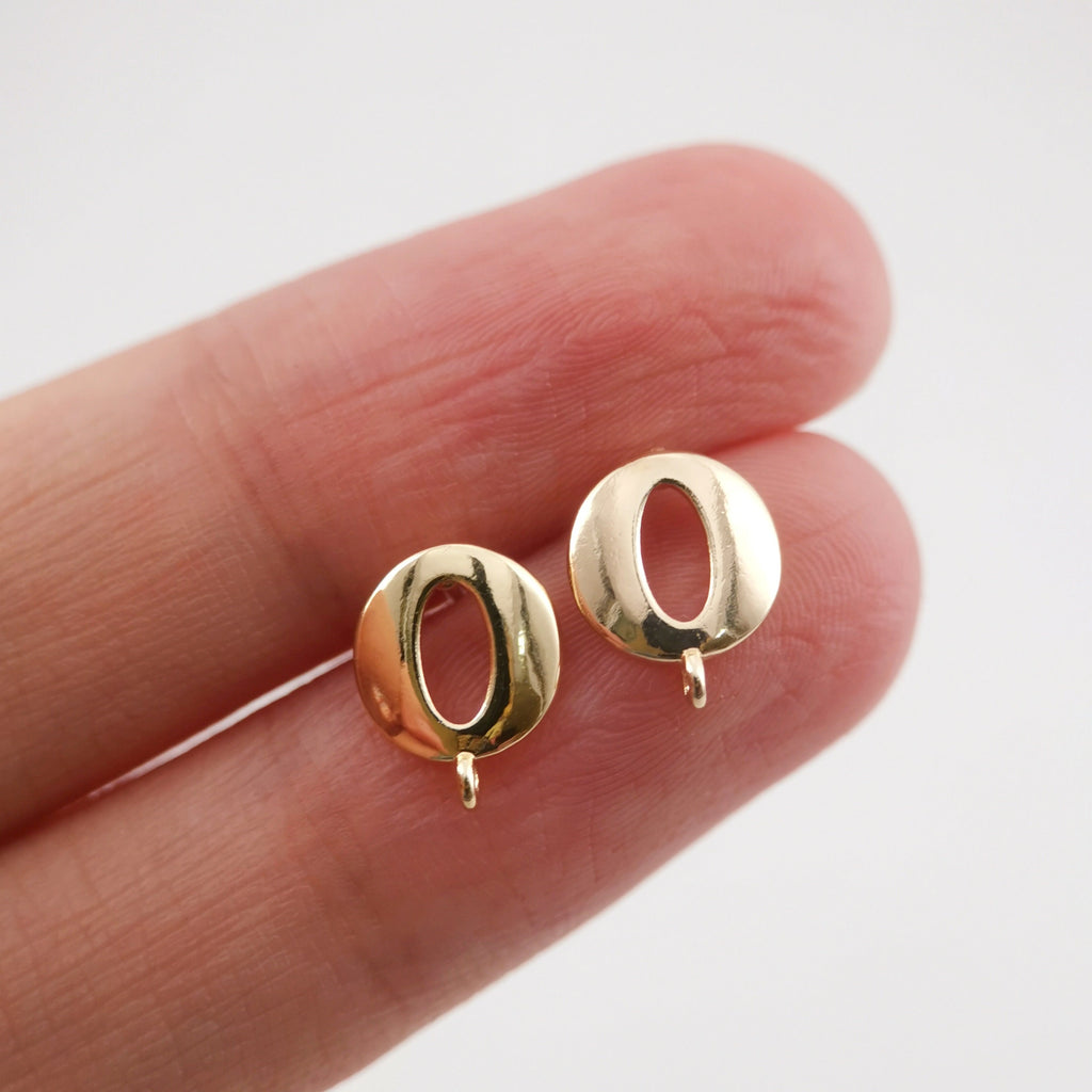 أقراط على شكل عمود قرط بيضاوي، عمود قرط ذهبي مع حلقة، مضاد للحساسية، نتائج الأقراط، لوازم صنع الأقراط يدويًا ZX222