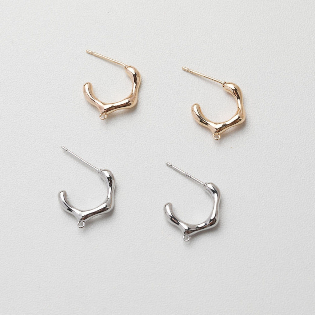 C Shape Earrings Post With Loop, 18K Gold/Silver, Nickel Free, Ear Stud Loop, Hypoallergenic Earring Findings GT026-ZX261