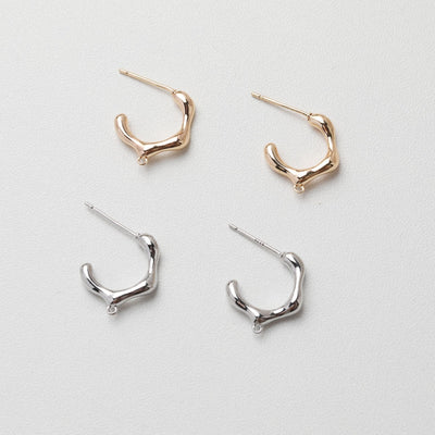 C Shape Earrings Post With Loop, 18K Gold/Silver, Nickel Free, Ear Stud Loop, Hypoallergenic Earring Findings GT026-ZX261