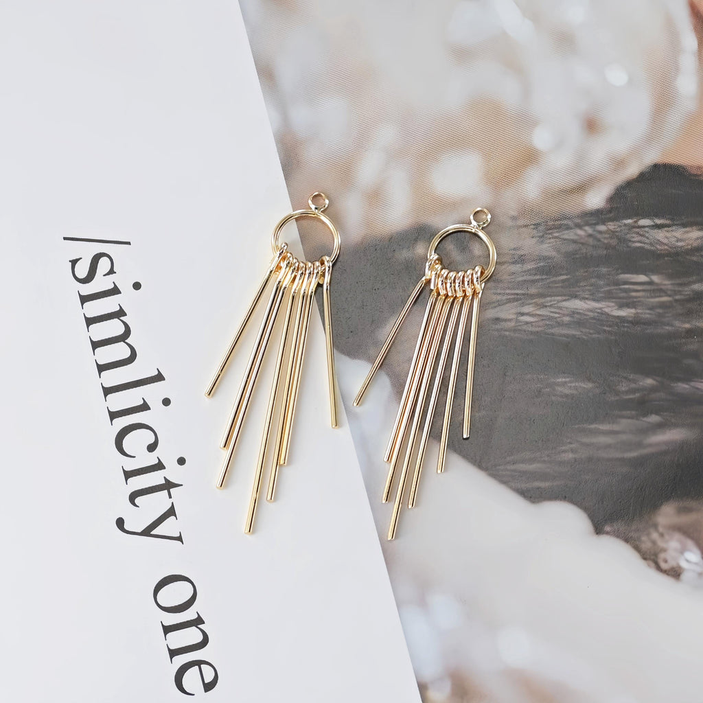 Gold Tassel Pendant with Long Bar, 18K Gold Plated Earring Tassel Pendant, Earring Findings ZX357
