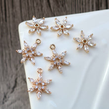 Load image into Gallery viewer, CZ Flower Charm, Cubic Zircon Crystal Flower Pendant, CZ Earring Charms,  Real Gold Plated Brass Earring Charms, Jewelry Findings HL036-F151