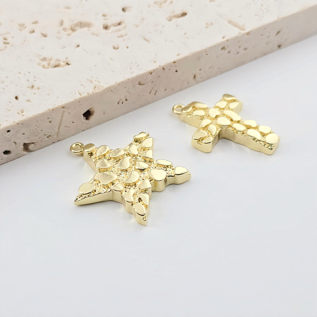Star Charms,  Cross Charm, 18K Gold Star Pendant, 18K Gold Plated, Necklace Making Star Charms, Jewelry Findings S1269