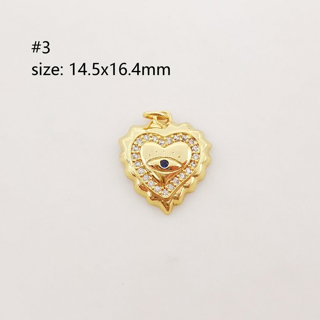 Evil Eye Charm, Coin Pendant, Heart Charm, 18K Gold Plated CZ Pave Eye Pendant, Necklace Making Charm, Jewelry Findings S1024