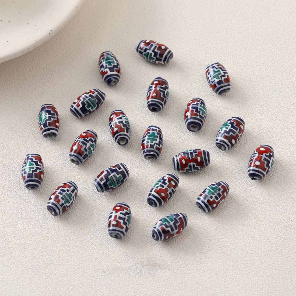 5 cuentas espaciadoras ovaladas, colgante ovalado de cerámica pintado a mano, cuentas de cerámica para hacer joyas, hallazgos de cuentas DIY GZ439