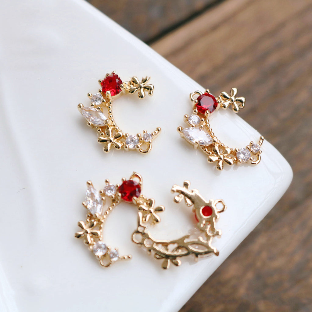 10pcs Moon Flower Pendant, Cubic Zircon Crystal Pendant, Bracelet Necklace Pendant, 14K Real Gold Plated, Jewelry Findings HL071-F125