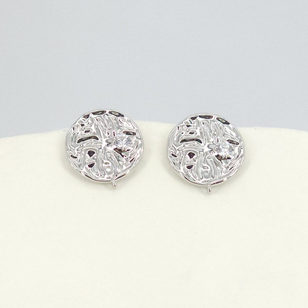 10pcs Round Earring Post with Loop, 14K White Gold Plated, S925 Silver Pin Nickel Free Earrings, Knot Ear Stud with Loop ZX141