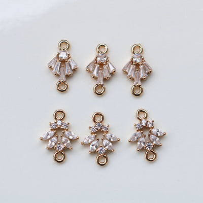 CZ Pave Leaf Connector, Cubic Zircon Crystal Leaf Charm, CZ Earring Charms,Gold Plated Brass Earring Charms, Jewelry Findings HL044-F173