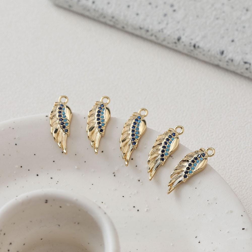 CZ Pave Wing Charm, 14K Gold Plated, Necklace Making Charm, Jewelry Findings GZ652