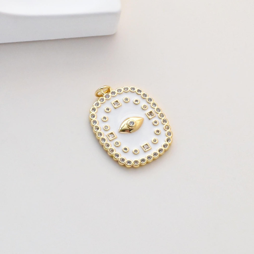 Square Charms, Enamel Devil Eye Charm, 18K Gold Plated Eye Pendant, For Necklace And Earrings Making Charm, Jewelry Findings S1343