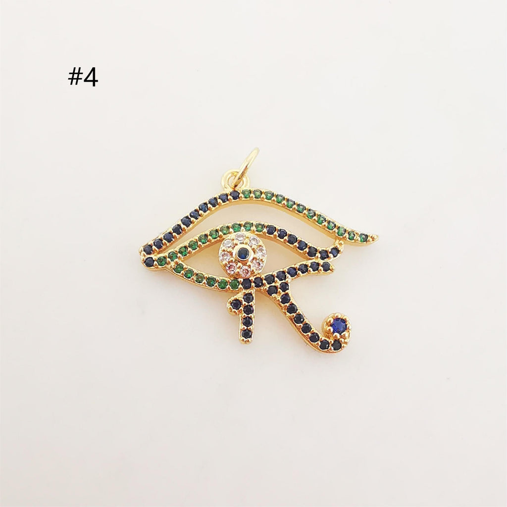 Cubic Evil Eye Charm, 18K Gold Plated Micro CZ Pave Eye Collection Pendant Necklace Making Charm, Jewelry Findings S20224
