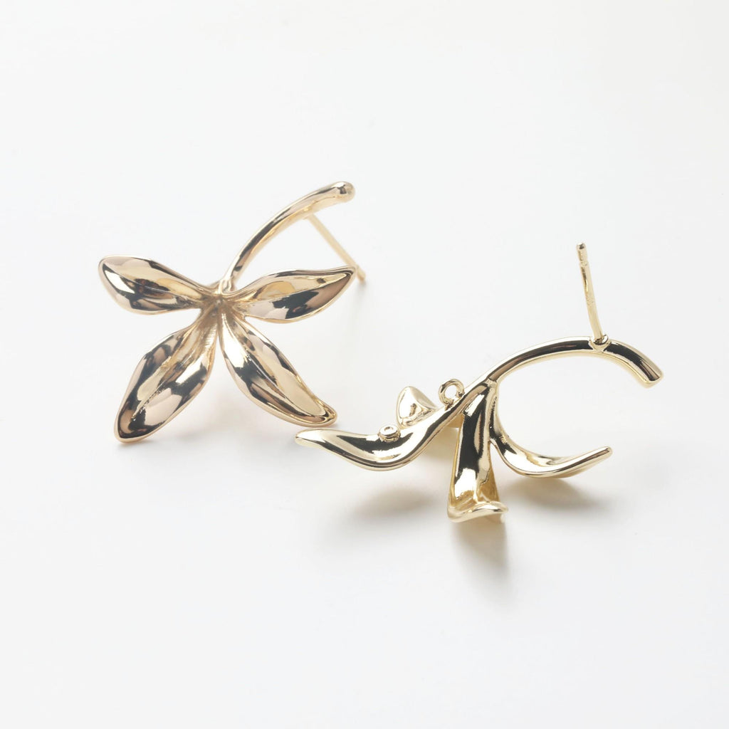 Flower Ear Post With Loop, S925 Silver Ear Pin Nickel Free Earrings, Gold/Silver Ear Stud, Hypoallergenic Earring Findings GZ719