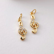 Load image into Gallery viewer, Cubic Music Note Charms Collection, 18K Gold Plated CZ Pave Music Note Pendant, Jewelry Findings S1200