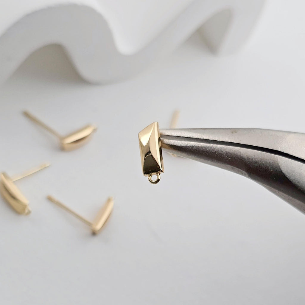 Rectangular Ear Post with Loop, Nickel Free, S925 Silver Pin, Gold Plated Stud Earring Finding ZX270