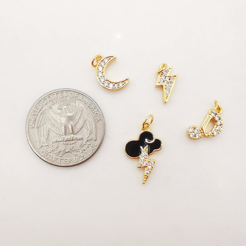 Moon, Cloud Lighting, Phonetic Charm, Enemal CZ Pave Pendant, 18K Gold Plated, Bracelet Making Charm, Jewelry Findings S1014