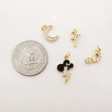 Load image into Gallery viewer, Moon, Cloud Lighting, Phonetic Charm, Enemal CZ Pave Pendant, 18K Gold Plated, Bracelet Making Charm, Jewelry Findings S1014