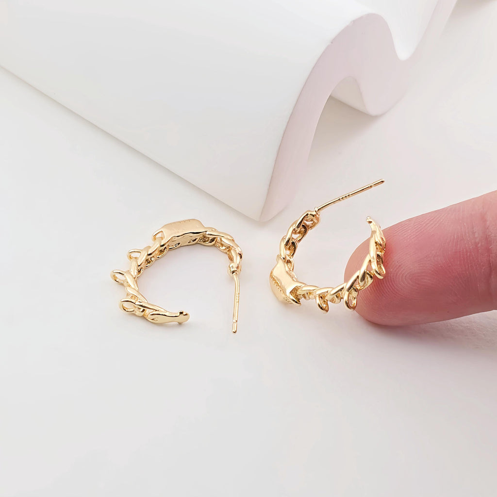 Twisted C Shape Earrings Post With 3 Loops, 14K Gold Plated, S925 Silver Ear Pin Nickel Free Earrings, Earring Findings ZX288