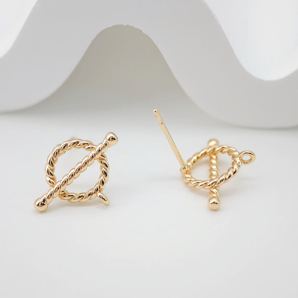 10pcs 14K Gold Round Post With Loop, Round Stud Earring Nickel Free, 16x12mm, Hypoallergenic Earring Findings Z084