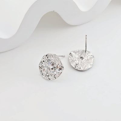 4pcs Round Pleated Earring Post, S925 Silver Pin, 14K Gold/Silver Plated, Nickel Free Earrings, CZ Pave Ear Stud, Earring Findings ZX280