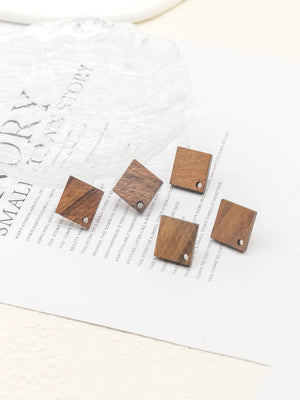 4PCS Wood Earrings, Square Wooden Earrings for women, Reclaimed Walnut Wood, Nickel Free, Geometric Statement Earrings Finding  JT922