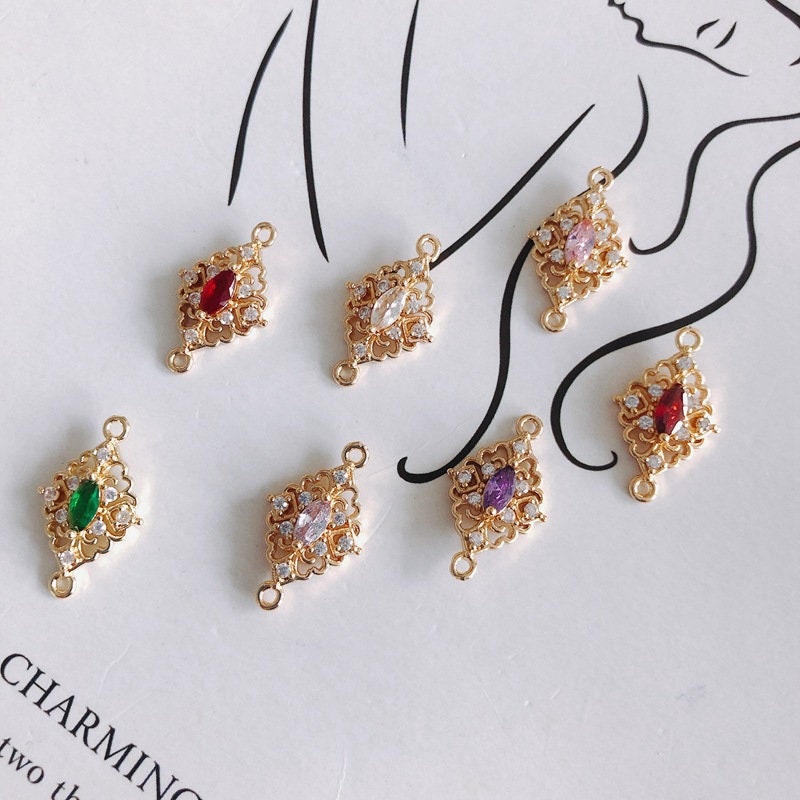 10pcs Flower Connector Charm with loops, Boho Connector, Cubic Pave Pendant, Necklace Making, Gold Plated Jewelry Findings MY060-F123