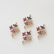 Load image into Gallery viewer, 2pcs Flower Connector Charm with loops,  Clear/Rainbow Cubic Zirconia Pave Pendant for Bracelet Necklace Earring, Jewelry Finding BB052-F270