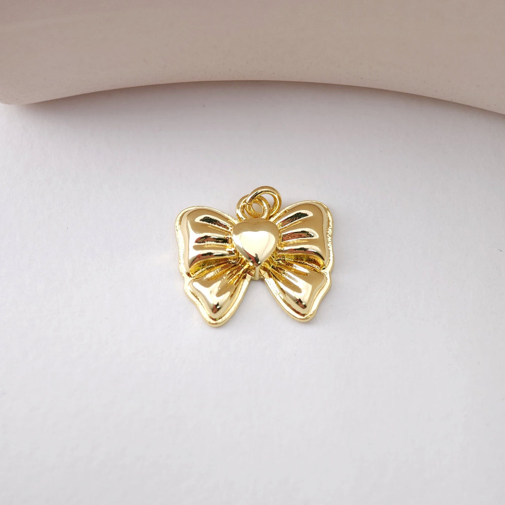 CZ Pave Bow Tie Charm, Cubic Zircon Crystal Bow Tie Pendant, Bracelet Necklace Pendant,  Gold Plated, Jewelry Findings S1208